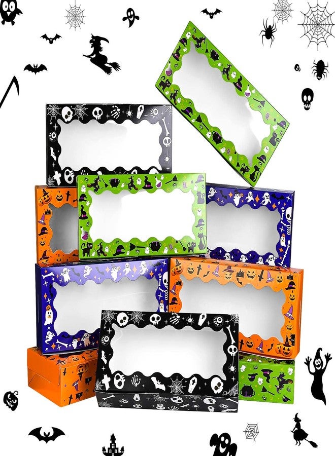 Bolsome 16Pcs Halloween Treat Boxes Halloween Cookie Boxes with Window Ghost Boo Pumpkin Skull Black Cat Pattern Bakery Boxes for Cupcake Candies Donuts for Trick or Treat Party Supplies - Image 1